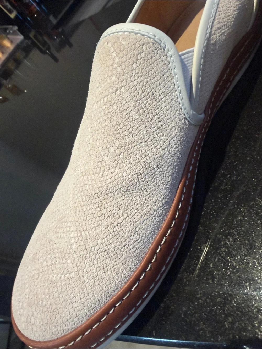 Donald J. Pliner Cream Slip-On Loafers with Brown Trim